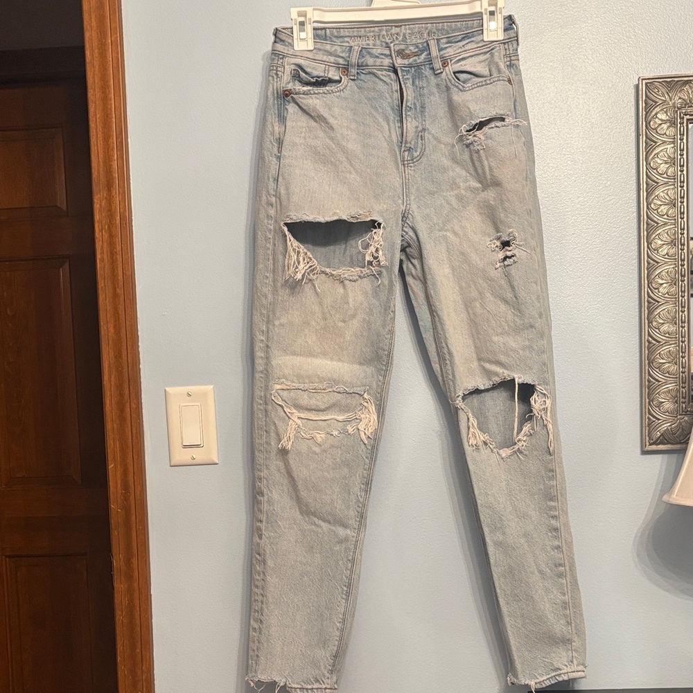 American Eagle Outfitters Ripped Light Blue Boyfriend Jeans